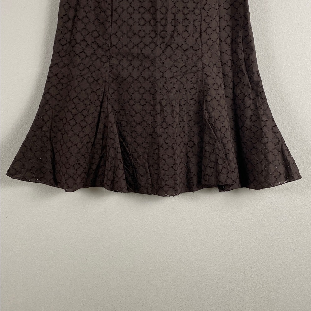 Cortefiel Boho Embroidered Eyelet Godet Skirt | Pleated, Lined, Side Zip | Brown - Picture 4 of 16
